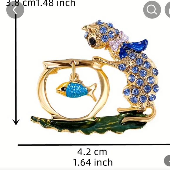 DAISY WHIMSICAL CAT & GOLDFISH BROOCH - Picture 4 of 4